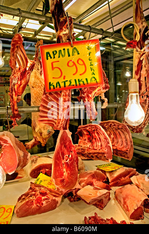 Marché Central boucherie PIRAEUS ATHENS GRÈCE Grec Banque D'Images