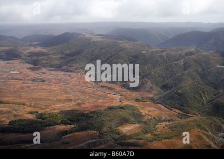 Gouland Downs Hut Big River et de l'Ardoise Gamme Heaphy Track Kahurangi National Park Nelson Region ile sud Nouvelle Zelande aerial Banque D'Images