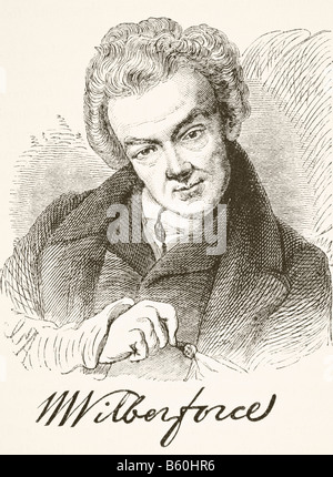 William Wilberforce, 1759 - 1833. Philanthrope et homme politique britannique. Portrait et signature Banque D'Images