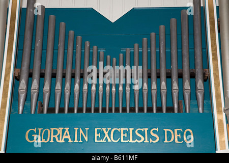 Signe, Gloria in excelsis Deo, sur un orgue de l'église restauré en privé, Orgelhof Jodelund, Frise du Nord, Schleswig-Holstein Banque D'Images