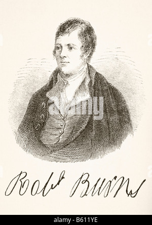 Robert Burns, 1759 - 1796. Poète écossais. Son portrait et signature Banque D'Images