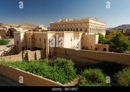 Al-Kaff historique Palace Isch Schaa, ville sainte de Tarim, Wadi Hadramaout, au Yémen, l'Arabie, la péninsule arabe, au Moyen-Orient Banque D'Images