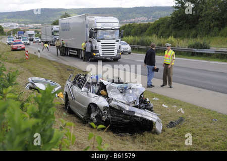 Accident de voiture, accident de la route sur une autoroute, Altingen, Bade-Wurtemberg Banque D'Images