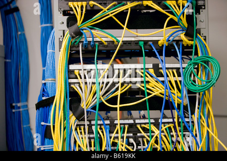 Libre de divers câbles connectés à un serveur. Banque D'Images