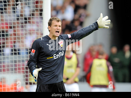 Gardien de but Jens Lehmann, le VfB Stuttgart, gesticulant et diriger la défense Banque D'Images