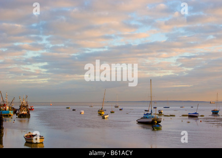 Bateaux sur les vasières en fin d'après-midi, Leigh on Sea, Essex Banque D'Images