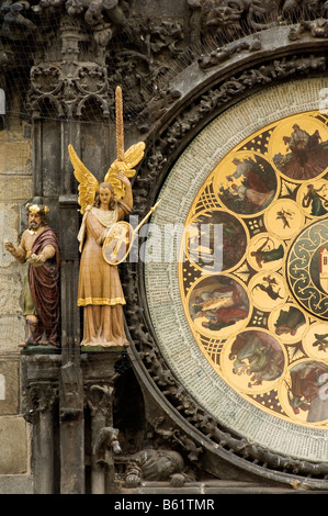 Horloge astronomique de Prague ou Prague Orloj, détail, sur le vieil hôtel de ville, Prague, République Tchèque, Europe Banque D'Images