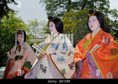 Dames de la cour de la maison royale Saio dai, le personnage central de l'Aoi Matsuri, Festival Aoi, Kyoto, Japon, Asie Banque D'Images