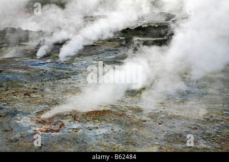 Région de Gunnuhver géothermique dans le sud de l'Islande à la vapeur des innombrables trous et fractures dans la croûte terrestre, le CIDE Banque D'Images