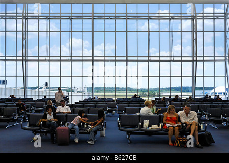 Salle d'attente La porte E19, George W. Bush International Airport, Houston, Texas, USA Banque D'Images