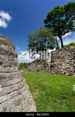 Lubaantun ruines mayas, les bâtiments sans ciment, Punta Gorda, Belize, Amérique Centrale, Caraïbes Banque D'Images