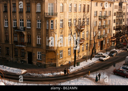 Les immeubles à appartements dans le centre historique de Cracovie, Pologne, Europe Banque D'Images