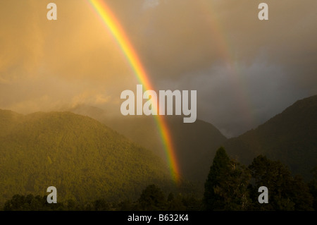 Rainbow au Franz Josef, Fjordland, île du Sud, Nouvelle-Zélande Banque D'Images
