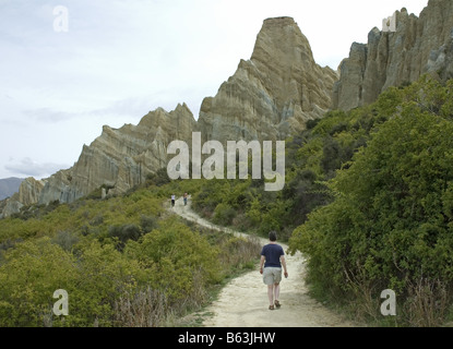 Falaises d'argile près de Omarama, Central Otago, Nouvelle-Zélande Banque D'Images