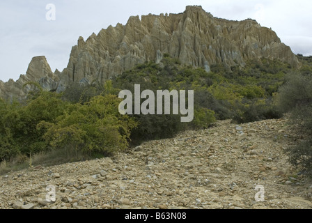 Falaises d'argile près de Omarama, Central Otago, Nouvelle-Zélande Banque D'Images