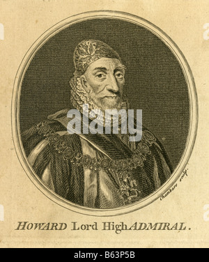 Gravure ancienne de Charles Howard, 1 Comte de Nottingham. Banque D'Images