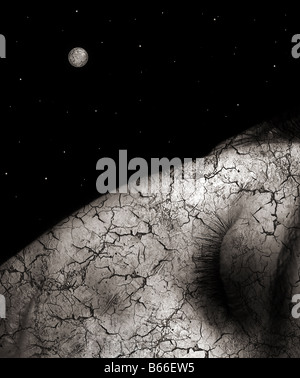 Résumé sleeping girl 12.2005 sur le visage sur fond de ciel de nuit avec les étoiles et la lune Banque D'Images