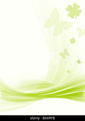 Résumé fond vert et blanc avec motif vagues papillon fleurs Banque D'Images