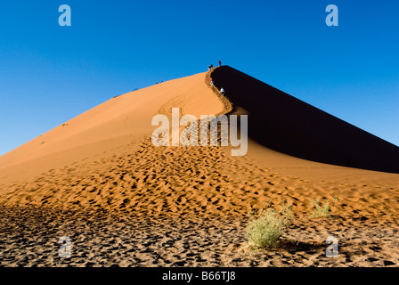 Les gens à prendre tôt le matin montée de Dune 45 dans le Parc National Namib Naukluft Sesriem Namibia Banque D'Images