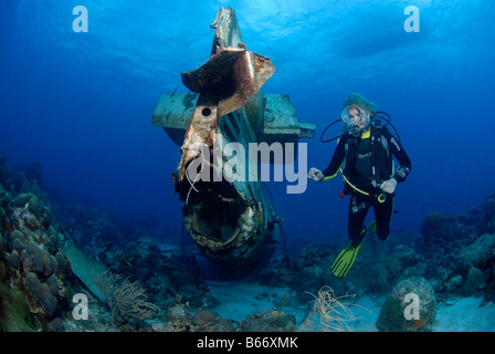Épave de l'avion à plongeur Mer des Caraïbes Curacao Banque D'Images