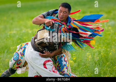 Les lutteurs de Mongolie à l'été Festival Naadam en Mongolie intérieure, Chine Xiwuzhumuqinqi Banque D'Images