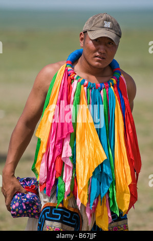 Les lutteurs de Mongolie à l'été Festival Naadam en Mongolie intérieure, Chine Xiwuzhumuqinqi Banque D'Images