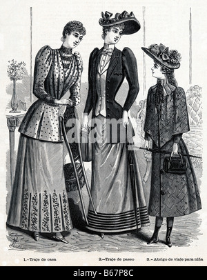 Mode de dames 1891 gravure du xixe siècle de divers vêtements dames à partir d'un magazine de mode portugais Banque D'Images