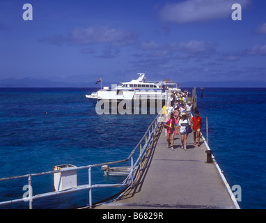 Les touristes arrivant à l'île Green, un Coral Cay situé dans la Great Barrier Reef Marine Park près de Cairns Banque D'Images