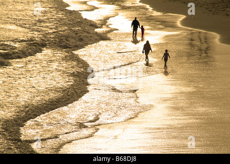 La famille et des vagues avec des reflets, Ventura Beach, California USA Banque D'Images