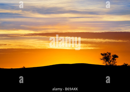 Silhouette au coucher du soleil à Yunta l'Australie du Sud Banque D'Images