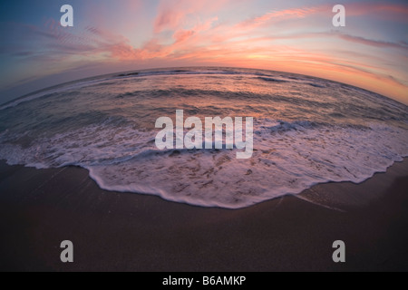 Vue fisheye de coucher de soleil sur le golfe du Mexique de Venice Beach en Floride Banque D'Images