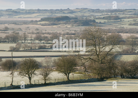 Scène d'hiver Caron Cors entre réserve naturelle et Pontrhydfendigaid Tregaron Ceredigion frosty matin Mid Wales, UK Banque D'Images