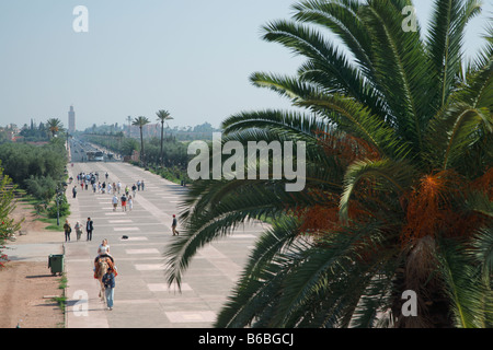 Avenue Mohammed V, Ville nouveau, Marrakech, Maroc, Afrique Banque D'Images