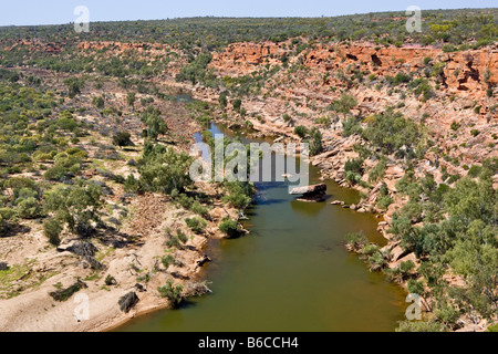 Murchison River qui coule à travers le Parc National de Kalbarri gorges, vus de l'Hawk's Bend Lookout. Banque D'Images