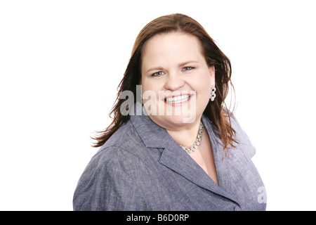 Taille plus belle en toute confiance businesswoman smiling isolated on white Banque D'Images