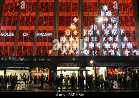 House of Fraser department store Oxford street avec des lumières de Noël West End London England UK Banque D'Images