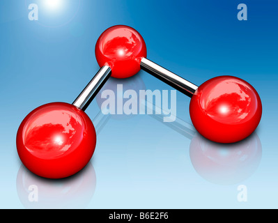 Molécule d'ozone. Le modèle moléculaire d'un ozonemolecule (O3). Trois atomes d'oxygène sont réunis, formant un allotrope. Banque D'Images