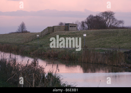 Ouse se lave à la tombée de la réserve RSPB, Cambridgeshire Banque D'Images