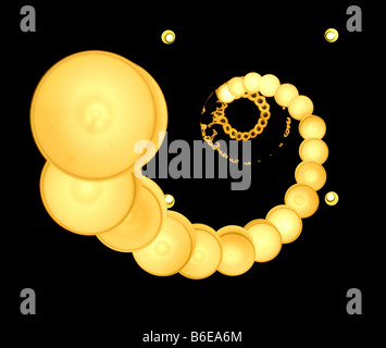 Peu de feux jaunes sur fond noir en spirale Banque D'Images