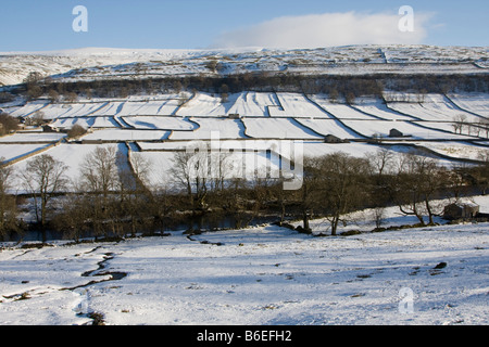 Wharfedale hiver neige Yorkshire Dales national park england uk go Banque D'Images