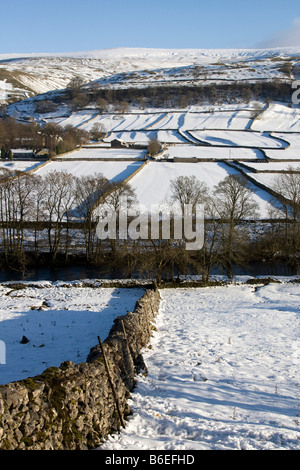 Wharfedale hiver neige Yorkshire Dales national park england uk go Banque D'Images