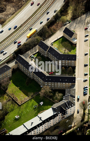 Photo aérienne, Bâtiment Résidentiel, urbain, autoroute A40, B1, A52, Essen-Frillendorf, Ruhr, Rhénanie du Nord-Westphalie, Germa Banque D'Images