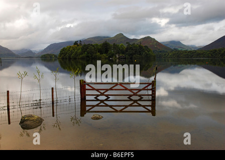 La réflexion dans le calme de l'eau douce de Derwent early morning light, Keswick, Cumbria, Royaume-Uni, Europe Banque D'Images