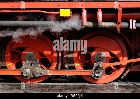 Moteur de locomotive à vapeur, détails, de l'étroit-gage appelé le train Rasenden Roland sur Ruegen Island, mer Baltique, Mecklenbur Banque D'Images