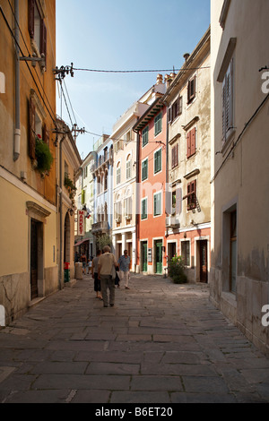 Ruelle de Piran, Adriatique, l'Istrie, Slovénie, Europe Banque D'Images