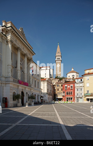 La place Tartini à Piran, Adriatique, l'Istrie, Slovénie, Europe Banque D'Images