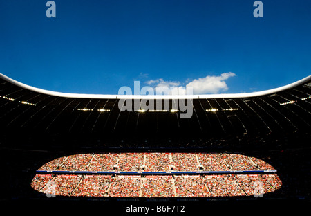 Dans la tribune du stade Allianz Arena à Munich, Bavaria, Germany, Europe Banque D'Images