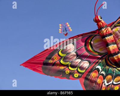 Cerf-volant traditionnel balinais rouge dans le ciel bleu de Bali, Indonésie, Bali Banque D'Images