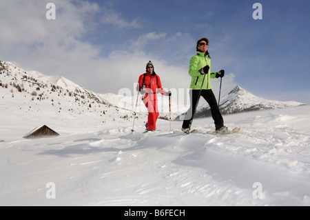 Les randonneurs en raquettes sur l'Alpe Nemes Alpes dans le haut Val Pusteria ou Alto Pusteria, Bolzano-Bozen, Italie, Europe Banque D'Images