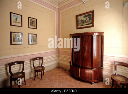 Petite chambre à la résidence d'été de Napoléon, Napoleone, Villa Demidoff, par San Martino, l'île d'Elbe, province de Livourne, Vaeu Banque D'Images